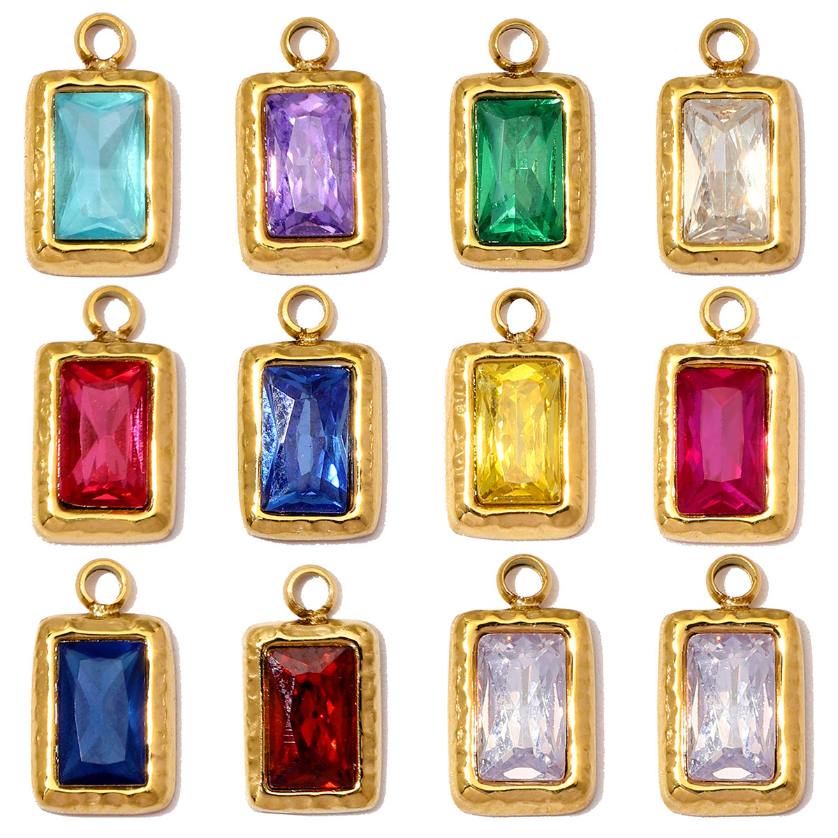 6pcs/Lot Stainless Steel Birthstones DIY Bracelet Charms Square Zircon Necklace Pendants Woman Birthday Earring Jewelry Wholesale