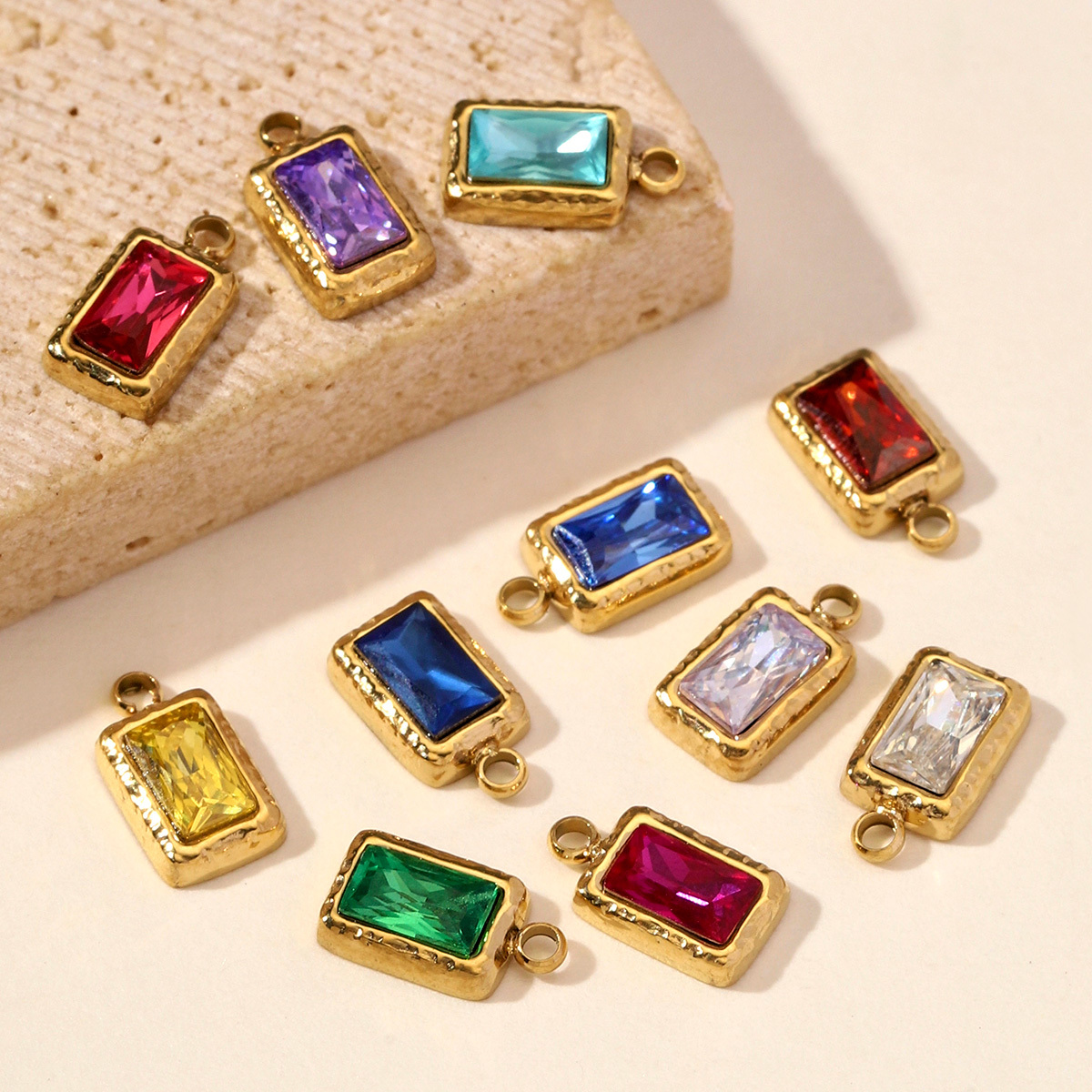 6pcs/Lot Stainless Steel Birthstones DIY Bracelet Charms Square Zircon Necklace Pendants Woman Birthday Earring Jewelry Wholesale
