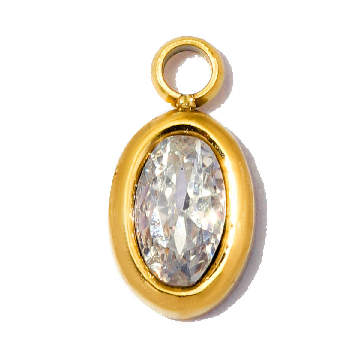 6pcs/Lot Stainless Steel Twelve Birthstones DIY Earring Charms Oval Zircon Necklace Pendants Woman Birthday Gift Jewelry Wholesale