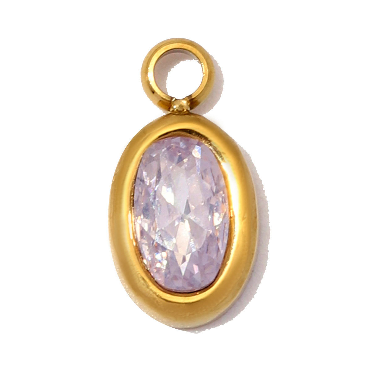 6pcs/Lot Stainless Steel Twelve Birthstones DIY Earring Charms Oval Zircon Necklace Pendants Woman Birthday Gift Jewelry Wholesale