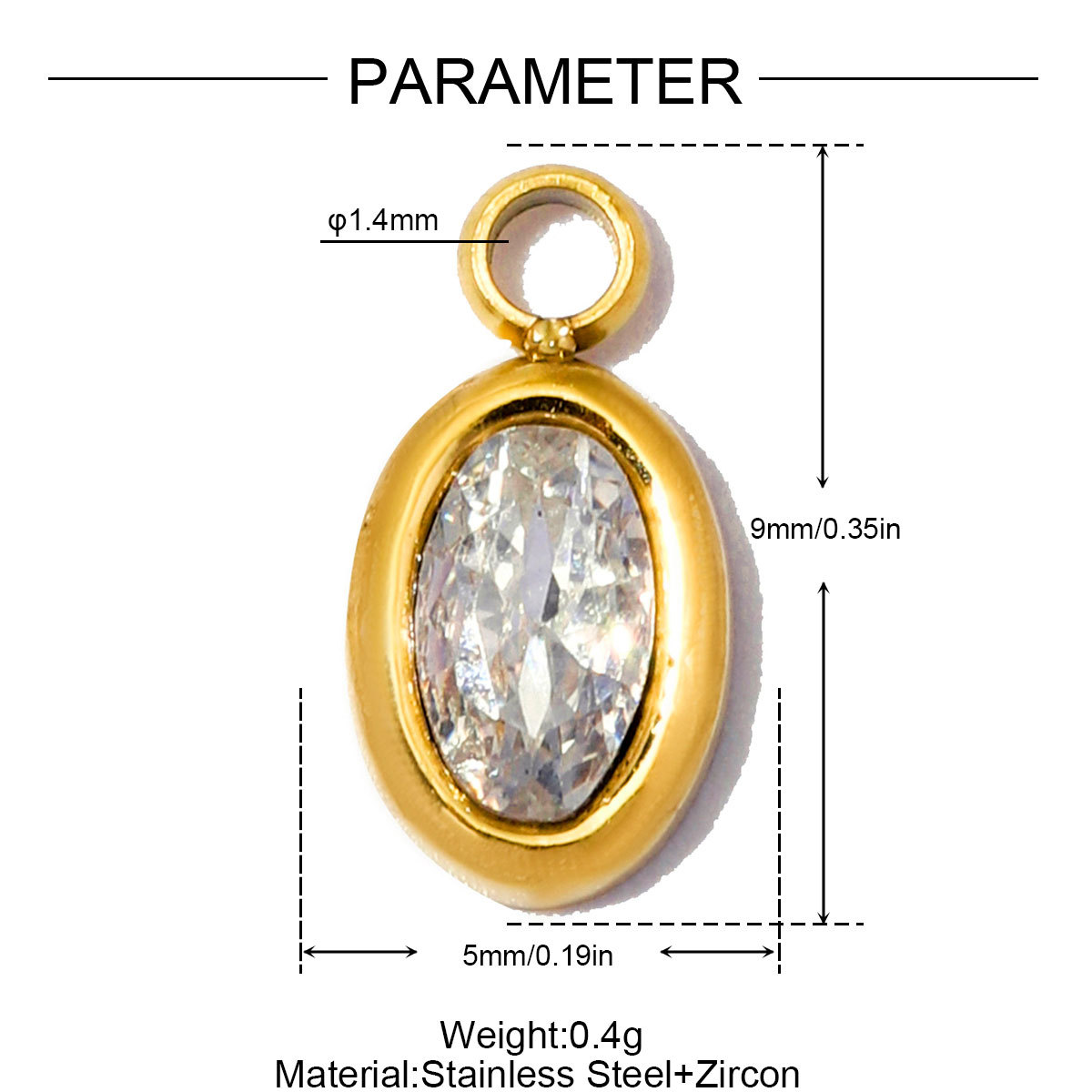 6pcs/Lot Stainless Steel Twelve Birthstones DIY Earring Charms Oval Zircon Necklace Pendants Woman Birthday Gift Jewelry Wholesale