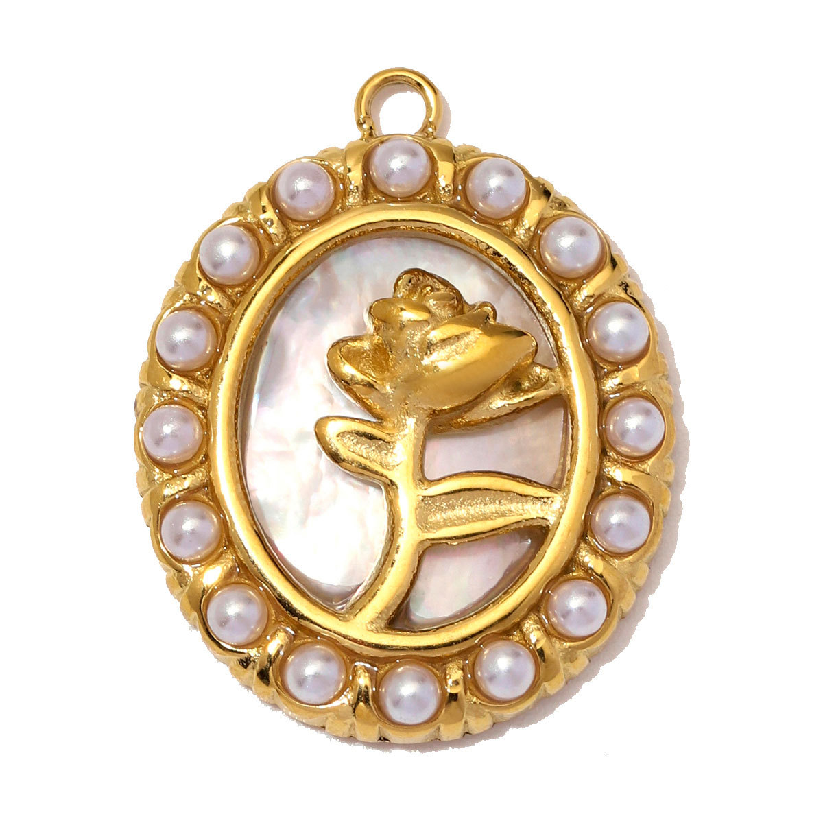 6pcs/Lot Retro Stainless Steel ABS Pearl Rose DIY Charm Dog Sun Hand Necklace Pendants Woman Enamel Strawberry Jewelry Wholesale