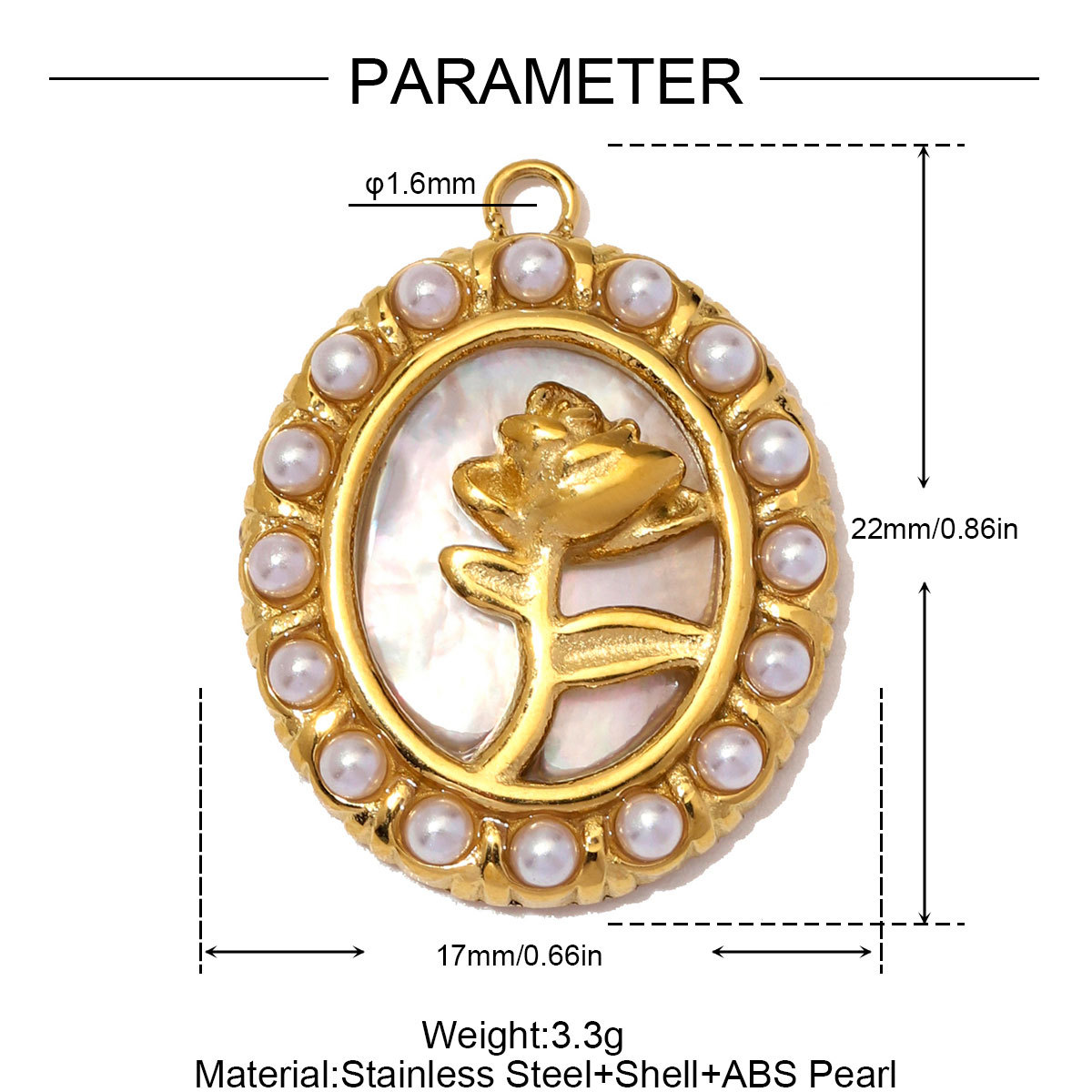 6pcs/Lot Retro Stainless Steel ABS Pearl Rose DIY Charm Dog Sun Hand Necklace Pendants Woman Enamel Strawberry Jewelry Wholesale