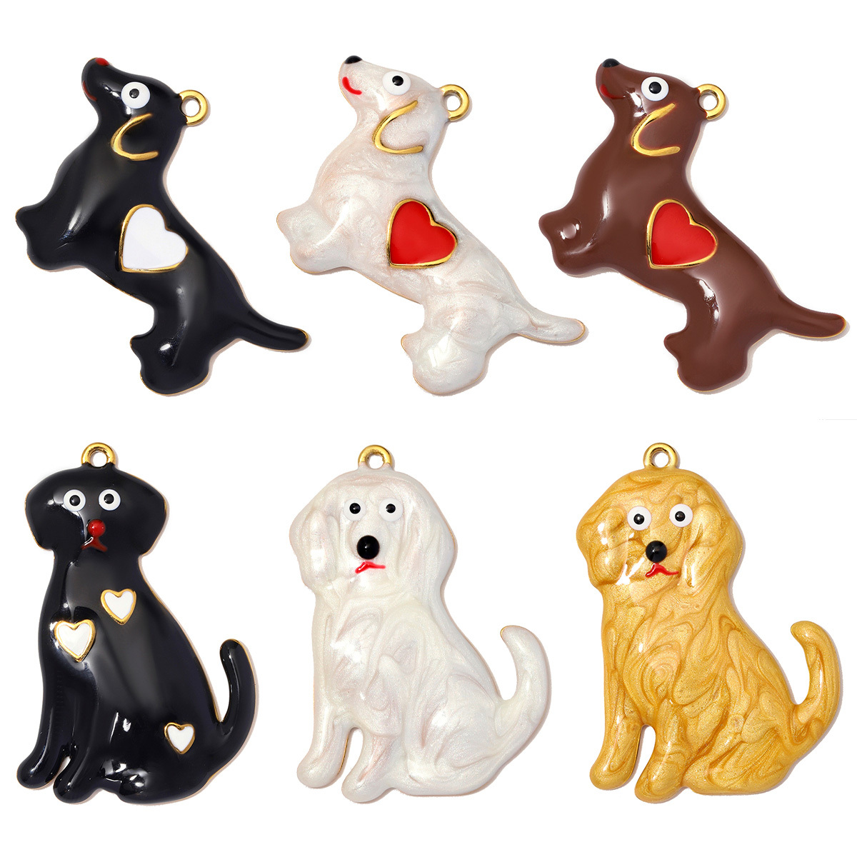 6pcs/Lot Stainless Steel Enamel Labrador Dachshund DIY Charm Bulldog Golden Retriever Necklace Pendant Woman Dog Jewelry Wholesale