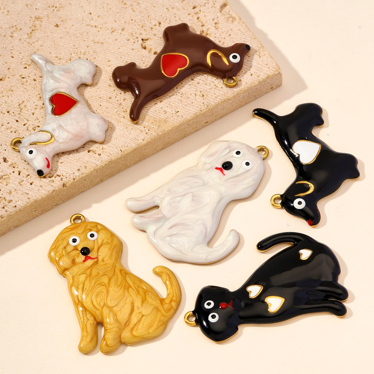 6pcs/Lot Stainless Steel Enamel Labrador Dachshund DIY Charm Bulldog Golden Retriever Necklace Pendant Woman Dog Jewelry Wholesale