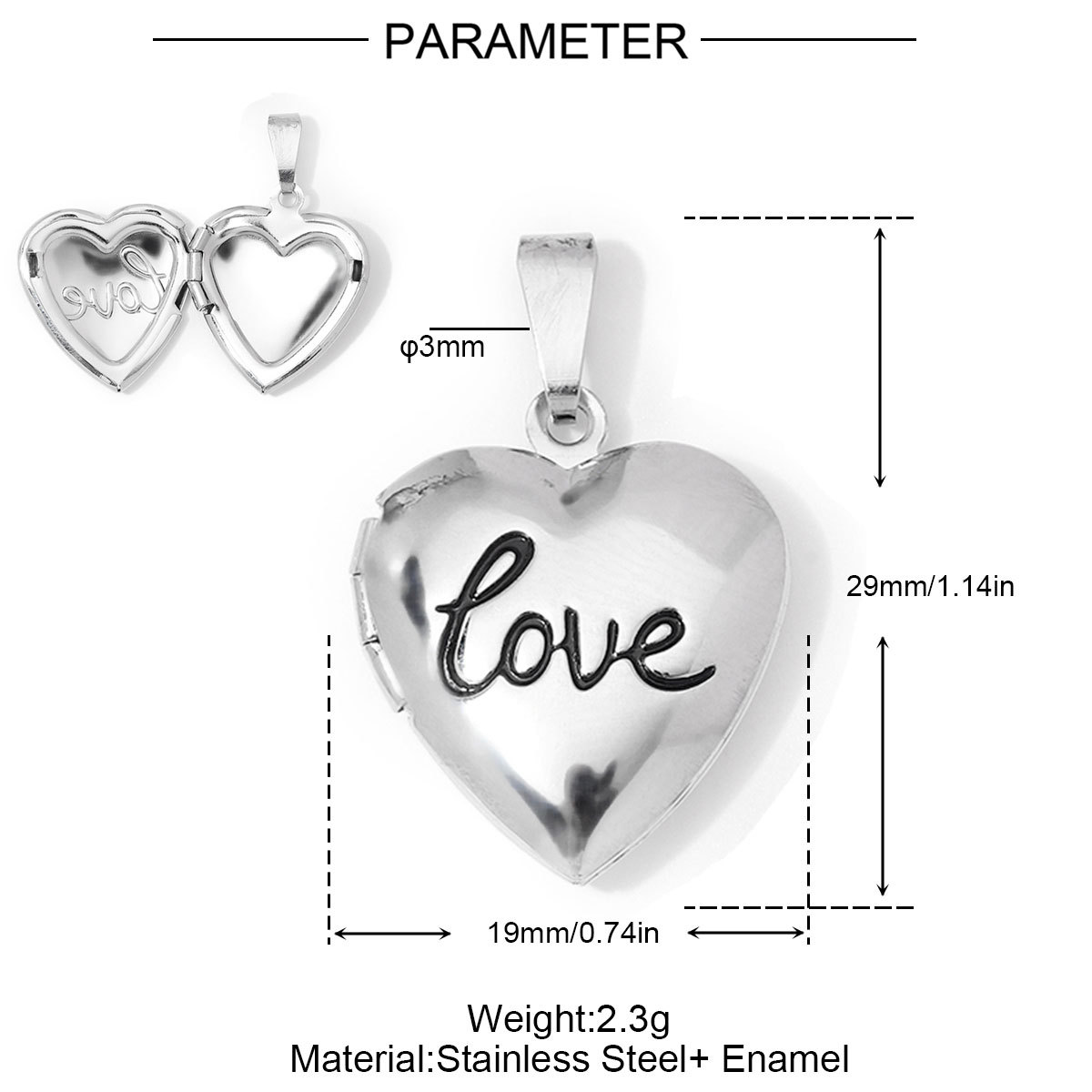 3pcs/Lot Stainless Steel Mirror Polish Love Heart Locket Pendant for Women Family Image Necklace Personalized Anniversary Gifts