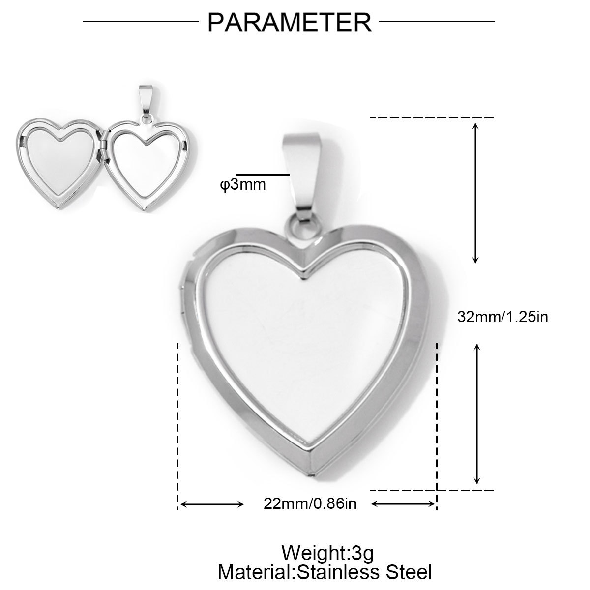 3pcs/Lot Stainless Steel Mirror Polish Love Heart Locket Pendant for Women Family Image Necklace Personalized Anniversary Gifts