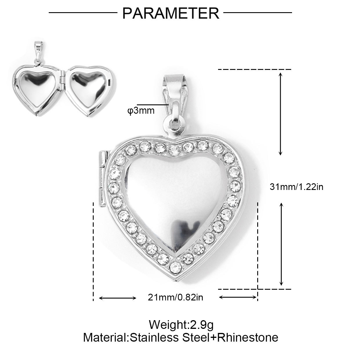 3pcs/Lot Stainless Steel Mirror Polish Love Heart Locket Pendant for Women Family Image Necklace Personalized Anniversary Gifts