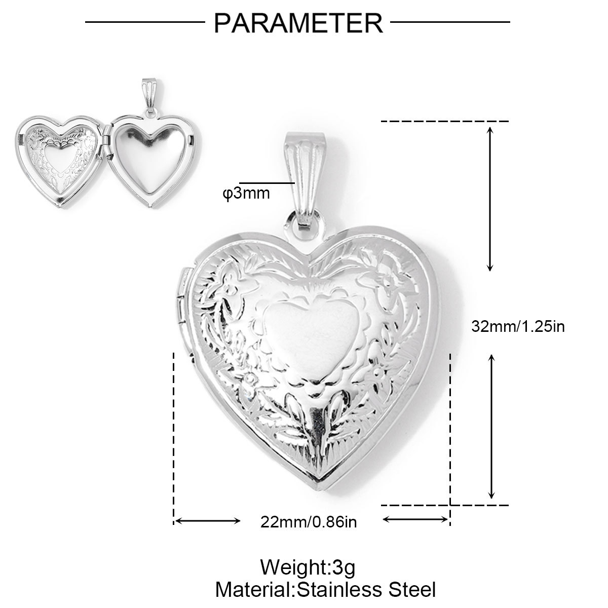 3pcs/Lot Stainless Steel Mirror Polish Love Heart Locket Pendant for Women Family Image Necklace Personalized Anniversary Gifts