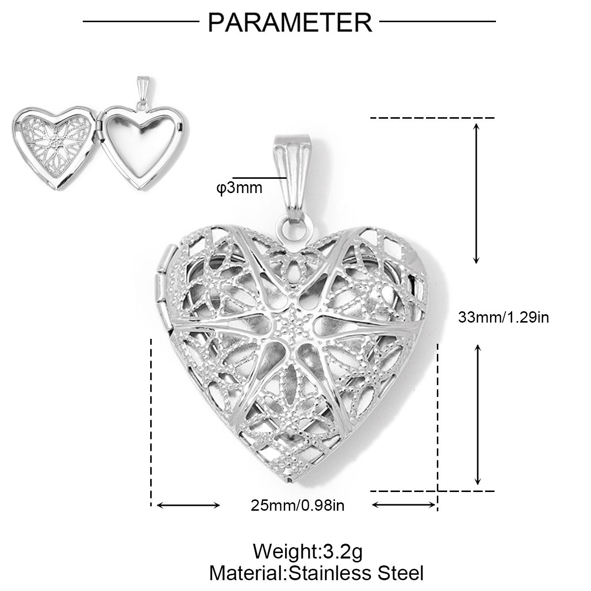 6pcs/Lot Stainless Steel Mirror Polish Love Heart Locket Pendant for Women Family Image Necklace Personalized Anniversary Gifts