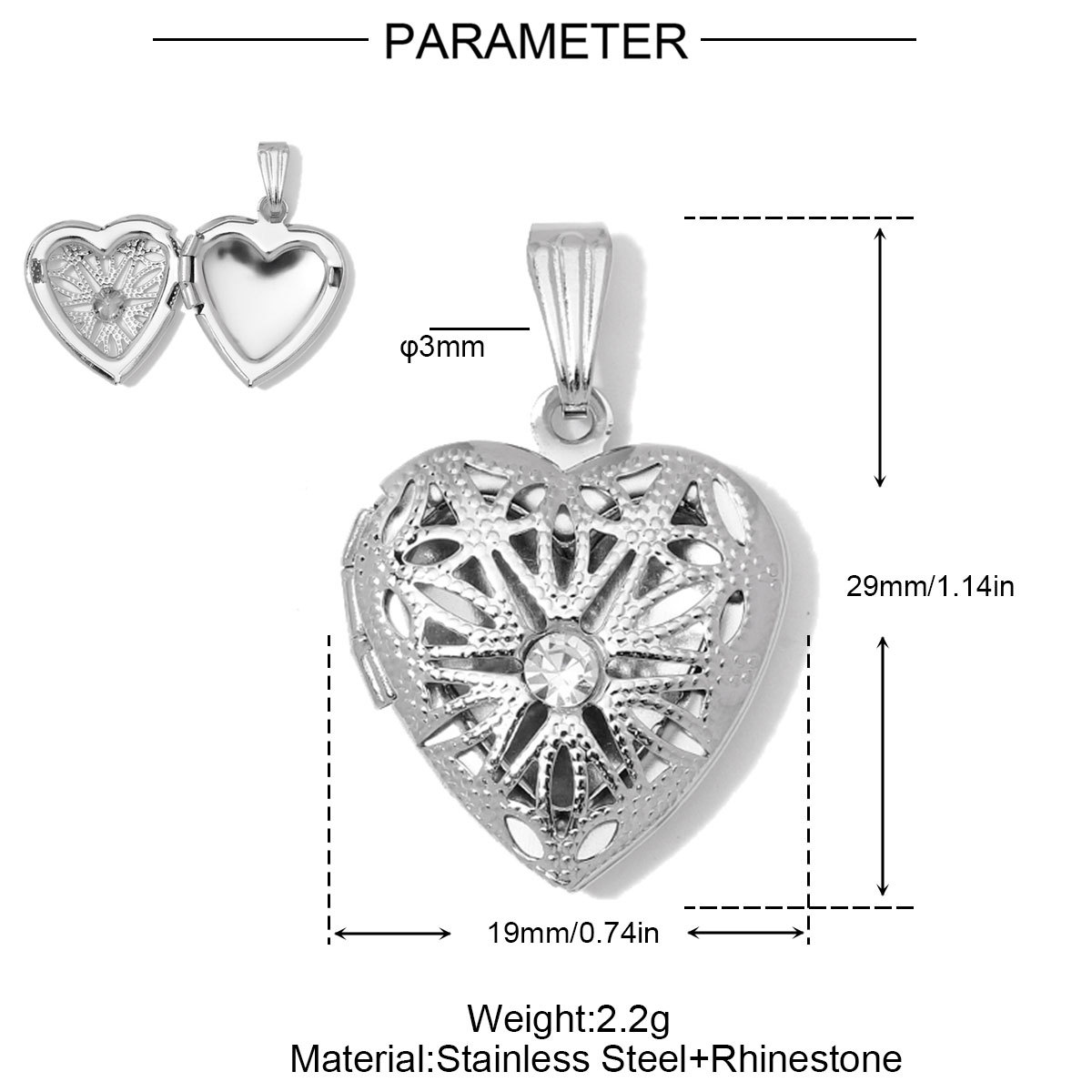 6pcs/Lot Stainless Steel Mirror Polish Love Heart Locket Pendant for Women Family Image Necklace Personalized Anniversary Gifts