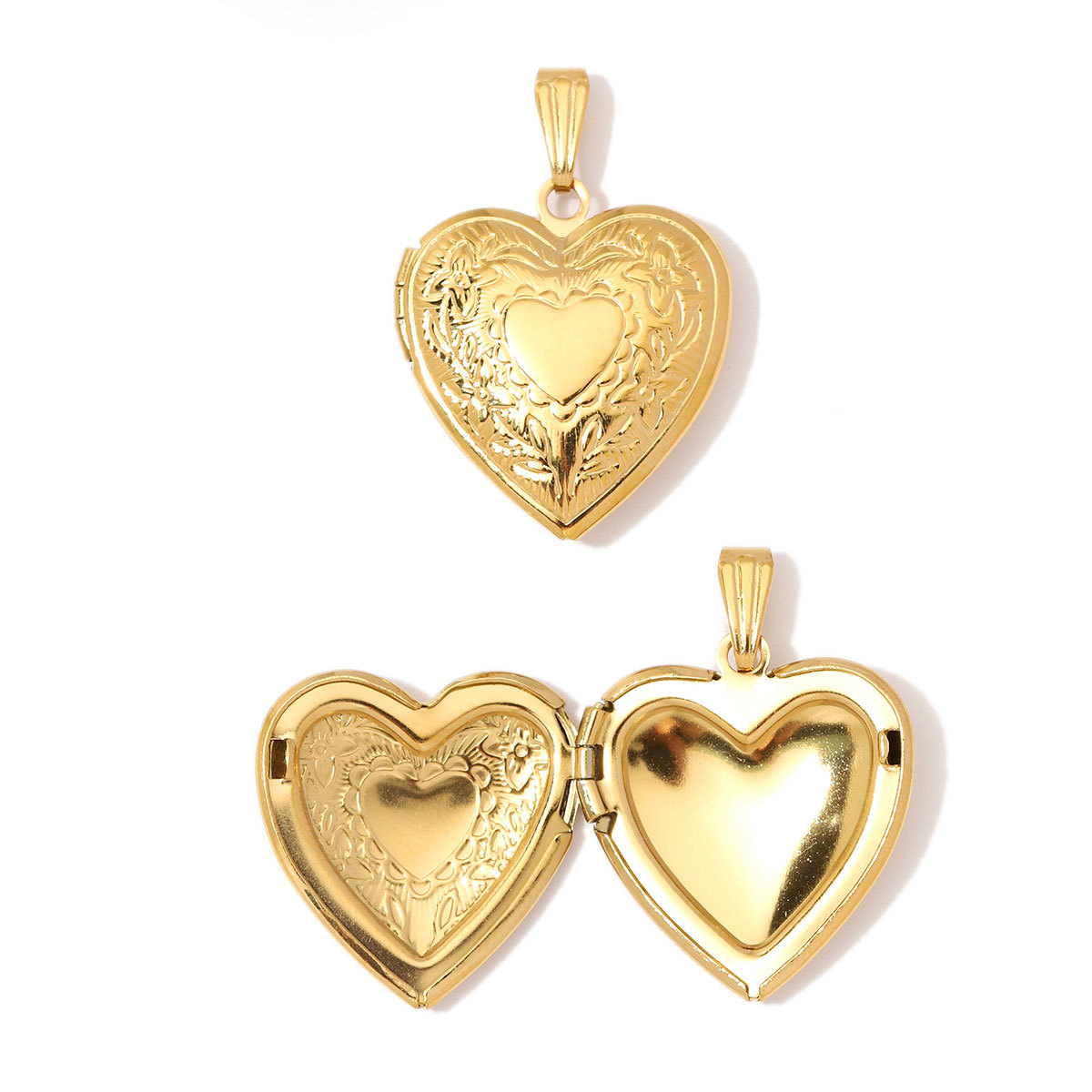 6pcs/Lot Wholesale Stainless Steel Hollow Heart Locket Charm Rhinestone Love Picture Box Necklace Pendant Woman Special Gift Jewelry