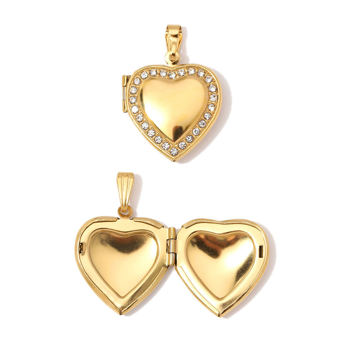 6pcs/Lot Wholesale Stainless Steel Hollow Heart Locket Charm Rhinestone Love Picture Box Necklace Pendant Woman Special Gift Jewelry