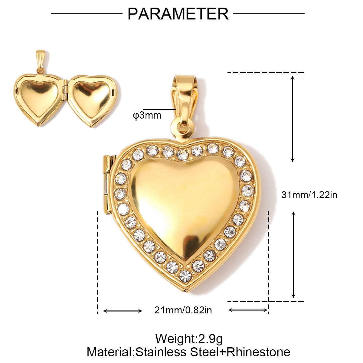 6pcs/Lot Wholesale Stainless Steel Hollow Heart Locket Charm Rhinestone Love Picture Box Necklace Pendant Woman Special Gift Jewelry