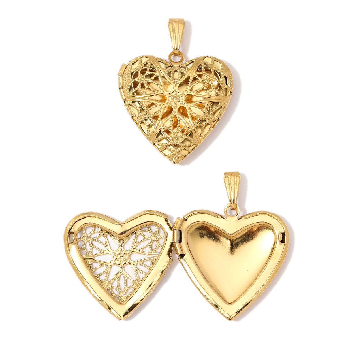 6pcs/Lot Wholesale Stainless Steel Hollow Heart Locket Charm Rhinestone Love Picture Box Necklace Pendant Woman Special Gift Jewelry