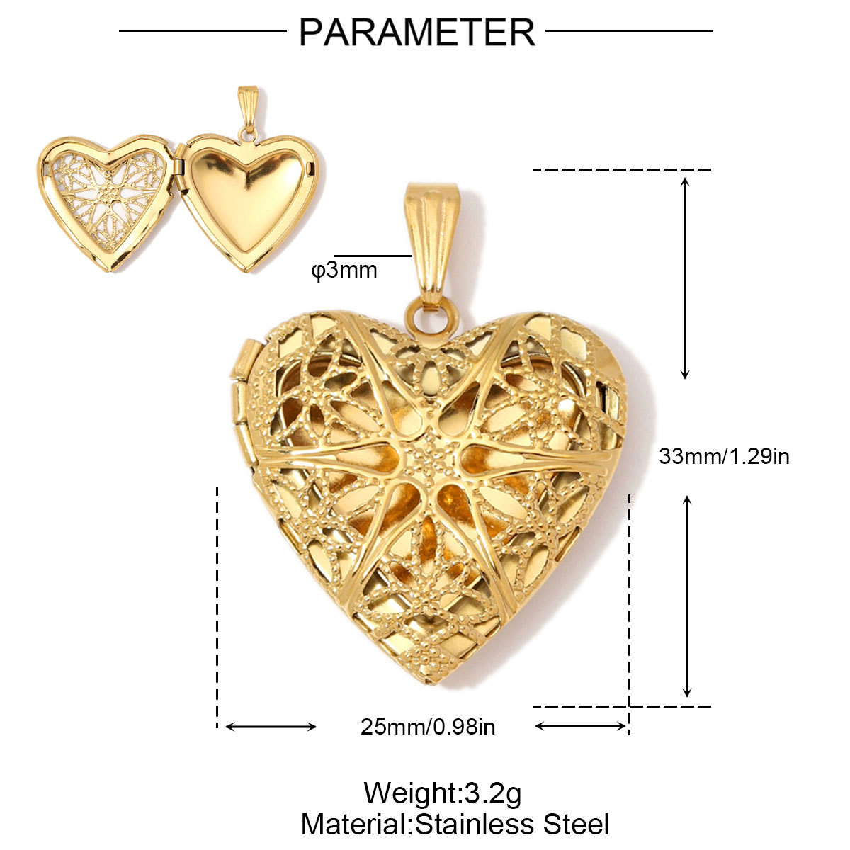 6pcs/Lot Wholesale Stainless Steel Hollow Heart Locket Charm Rhinestone Love Picture Box Necklace Pendant Woman Special Gift Jewelry