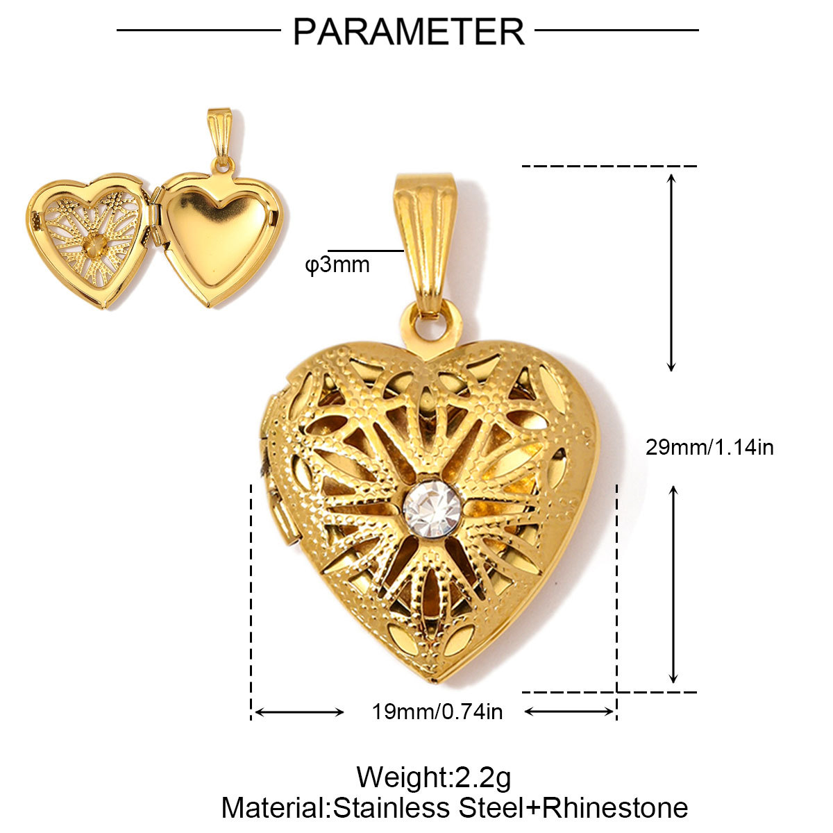 6pcs/Lot Wholesale Stainless Steel Hollow Heart Locket Charm Rhinestone Love Picture Box Necklace Pendant Woman Special Gift Jewelry