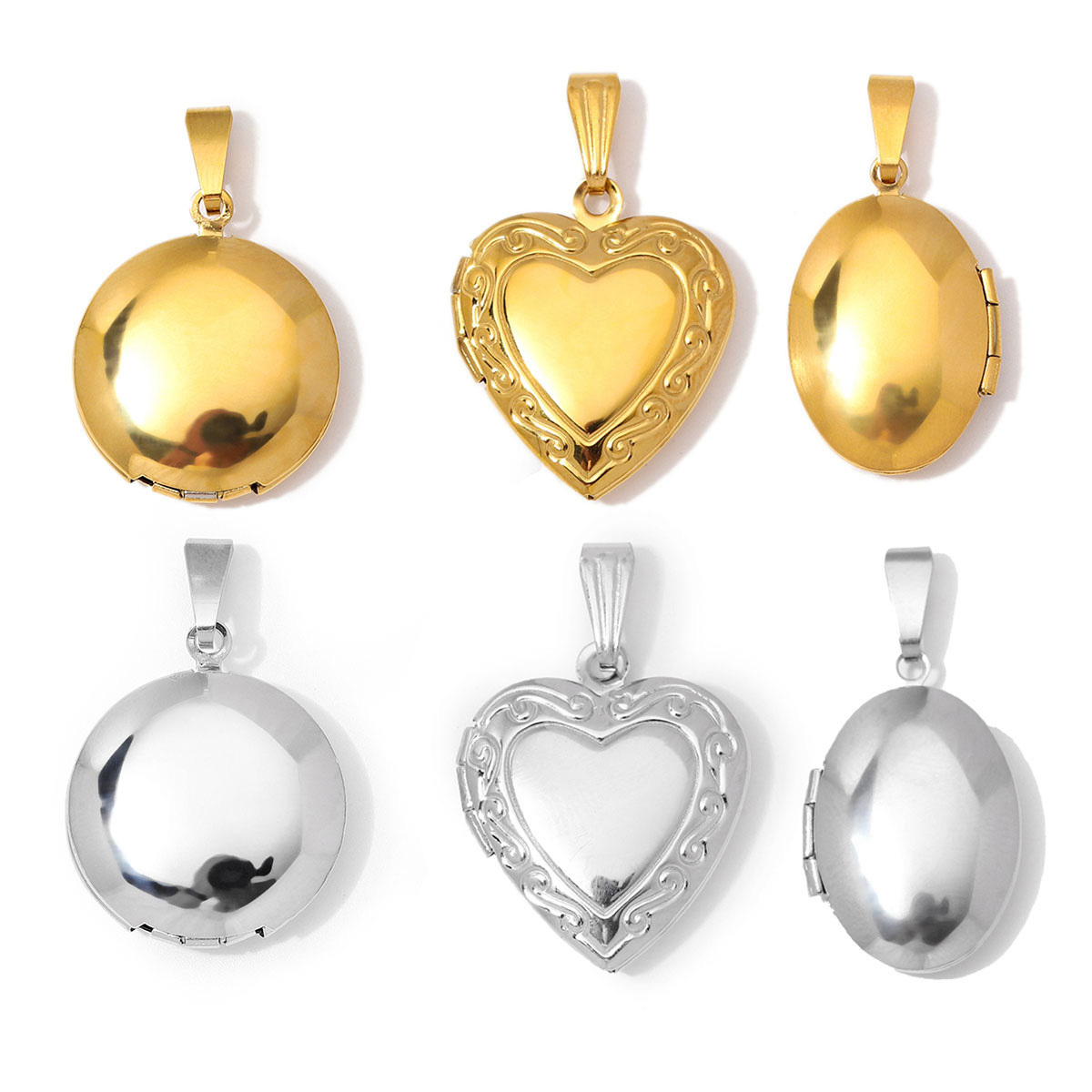 6pcs/Lot Wholesale Stainless Steel Round Oval Locket Picture Charm Rhinestone Love Heart Necklace Pendant Woman Special Gift Jewelry