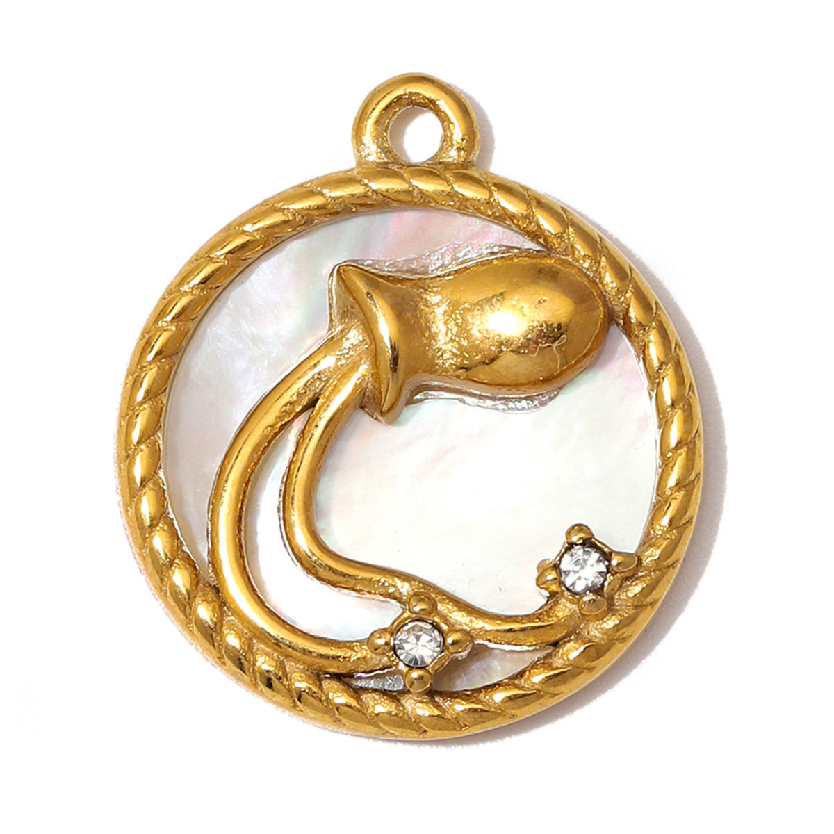 6pcs/Lot Stainless Steel Zodiac DIY Charms Rhinestone Shell Aries Cancer Necklace Pendants Woman Special Gift Jewelry Wholesale