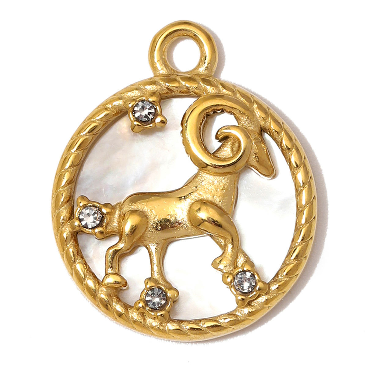 6pcs/Lot Stainless Steel Zodiac DIY Charms Rhinestone Shell Aries Cancer Necklace Pendants Woman Special Gift Jewelry Wholesale