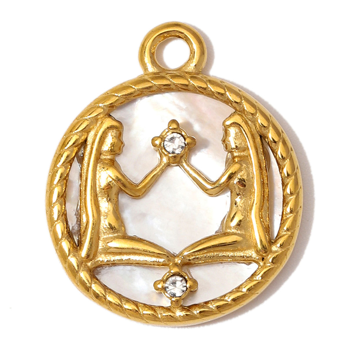 6pcs/Lot Stainless Steel Zodiac DIY Charms Rhinestone Shell Aries Cancer Necklace Pendants Woman Special Gift Jewelry Wholesale