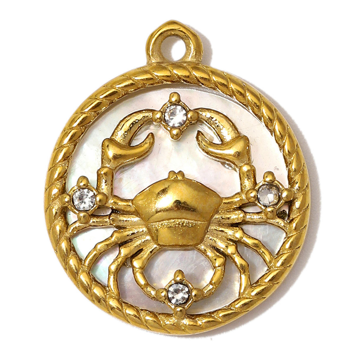 6pcs/Lot Stainless Steel Zodiac DIY Charms Rhinestone Shell Aries Cancer Necklace Pendants Woman Special Gift Jewelry Wholesale