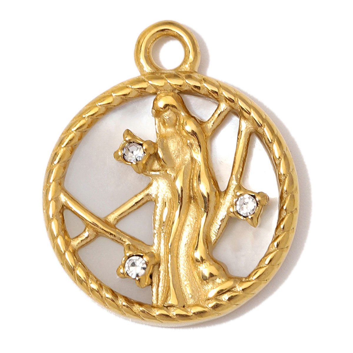 6pcs/Lot Stainless Steel Zodiac DIY Charms Rhinestone Shell Aries Cancer Necklace Pendants Woman Special Gift Jewelry Wholesale
