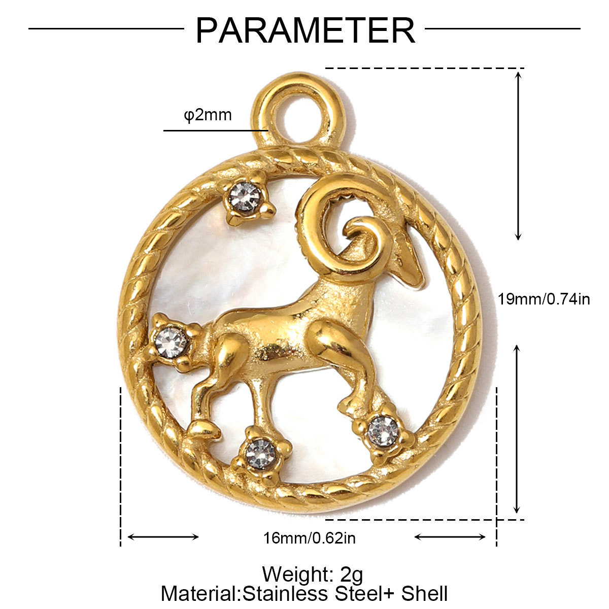 6pcs/Lot Stainless Steel Zodiac DIY Charms Rhinestone Shell Aries Cancer Necklace Pendants Woman Special Gift Jewelry Wholesale