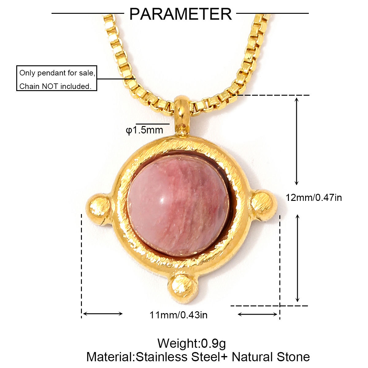 6pcs/Lot Stainless Steel Natural Stone Round DIY Charms Oval Heart African Jade Necklace Pendants Woman Rhodochrosite Jewelry