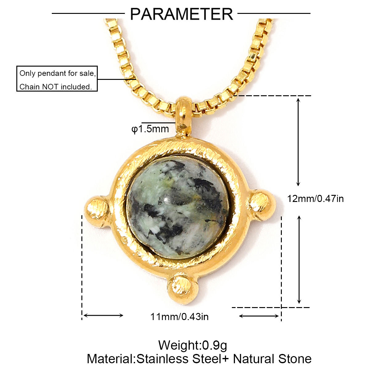 6pcs/Lot Stainless Steel Natural Stone Round DIY Charms Oval Heart African Jade Necklace Pendants Woman Rhodochrosite Jewelry