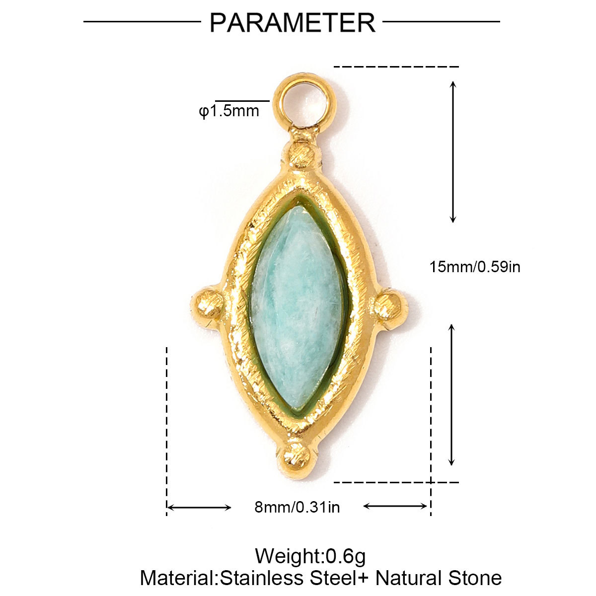 6pcs/Lot Stainless Steel Natural Stone Round DIY Charms Oval Heart African Jade Necklace Pendants Woman Rhodochrosite Jewelry