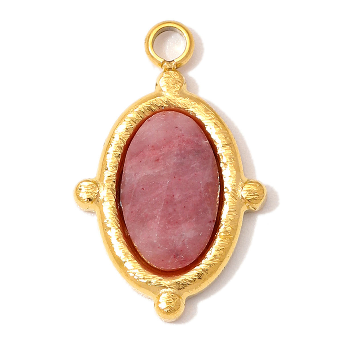 6pcs/Lot Stainless Steel Natural Stone Round DIY Charms Oval Heart African Jade Necklace Pendants Woman Rhodochrosite Jewelry