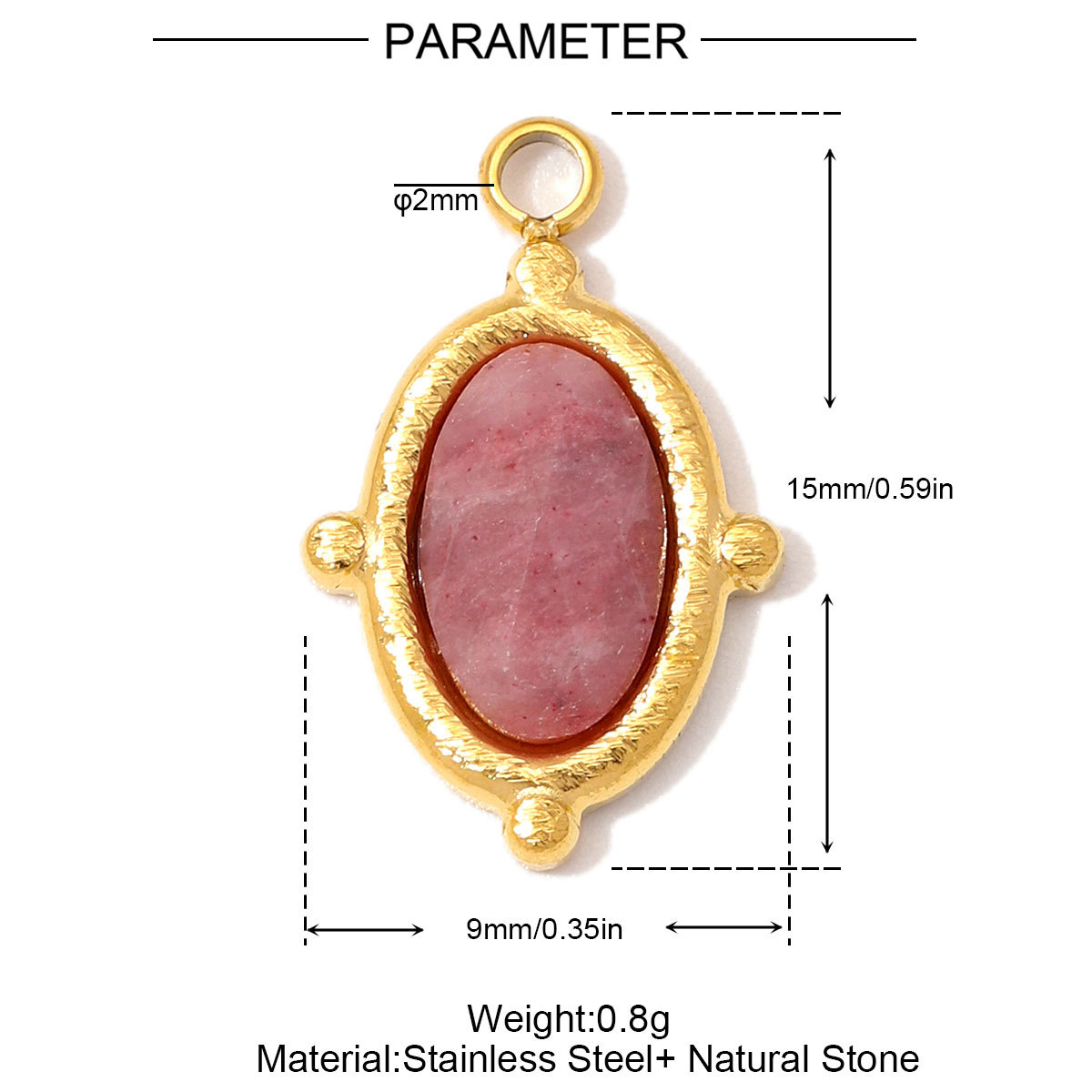 6pcs/Lot Stainless Steel Natural Stone Round DIY Charms Oval Heart African Jade Necklace Pendants Woman Rhodochrosite Jewelry