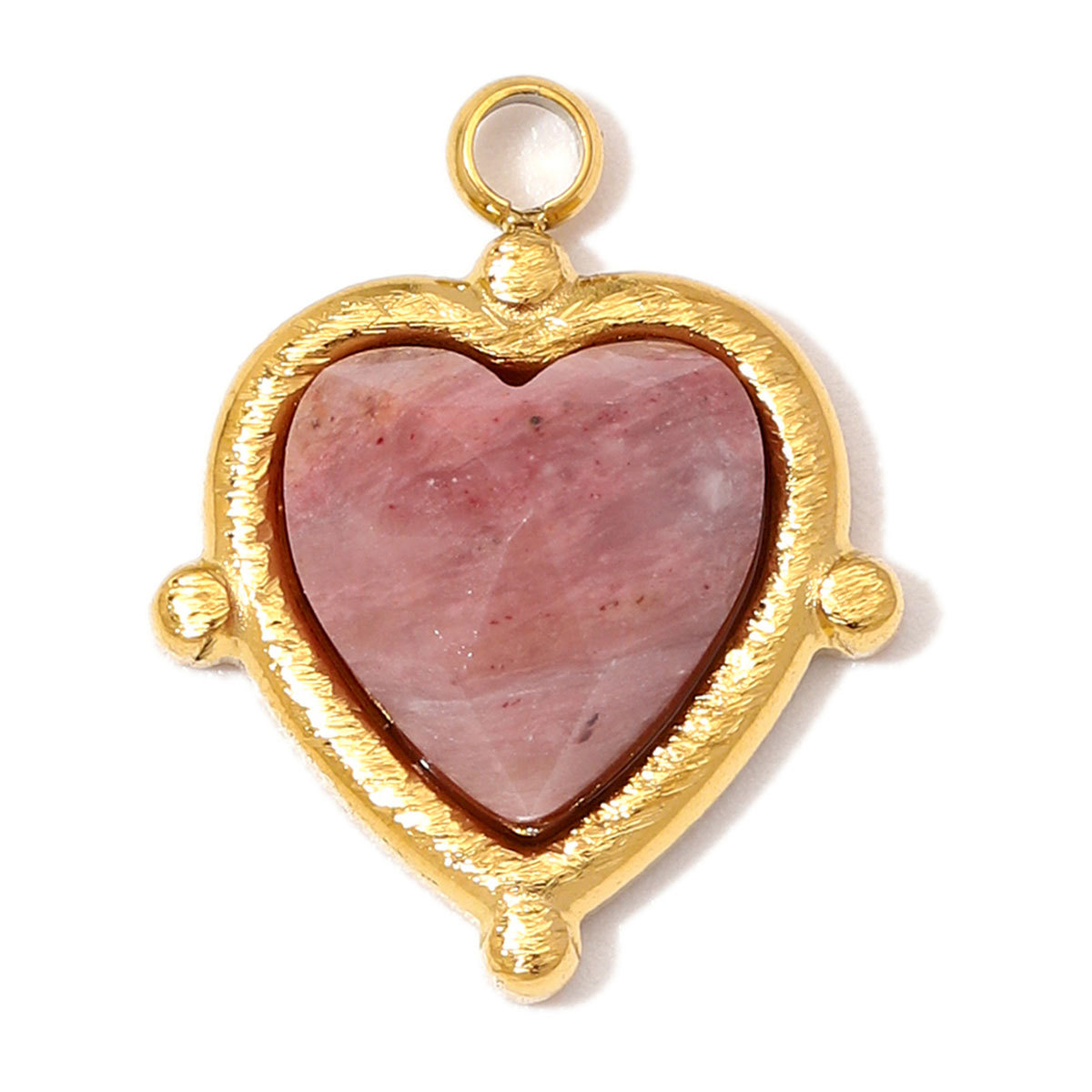 6pcs/Lot Stainless Steel Natural Stone Round DIY Charms Oval Heart African Jade Necklace Pendants Woman Rhodochrosite Jewelry