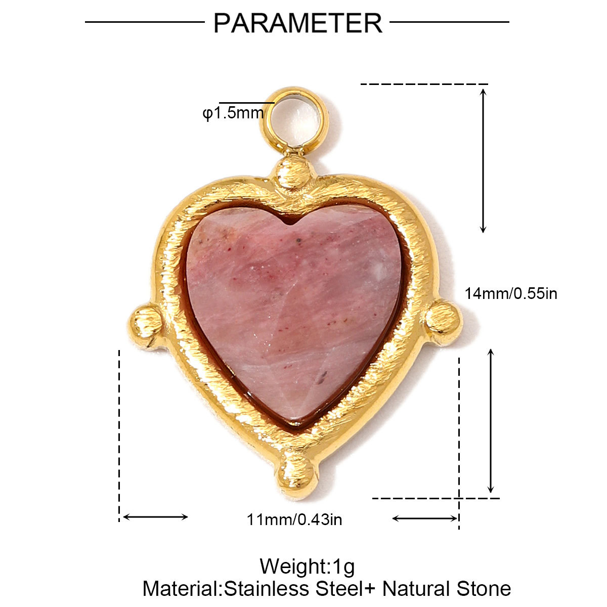 6pcs/Lot Stainless Steel Natural Stone Round DIY Charms Oval Heart African Jade Necklace Pendants Woman Rhodochrosite Jewelry