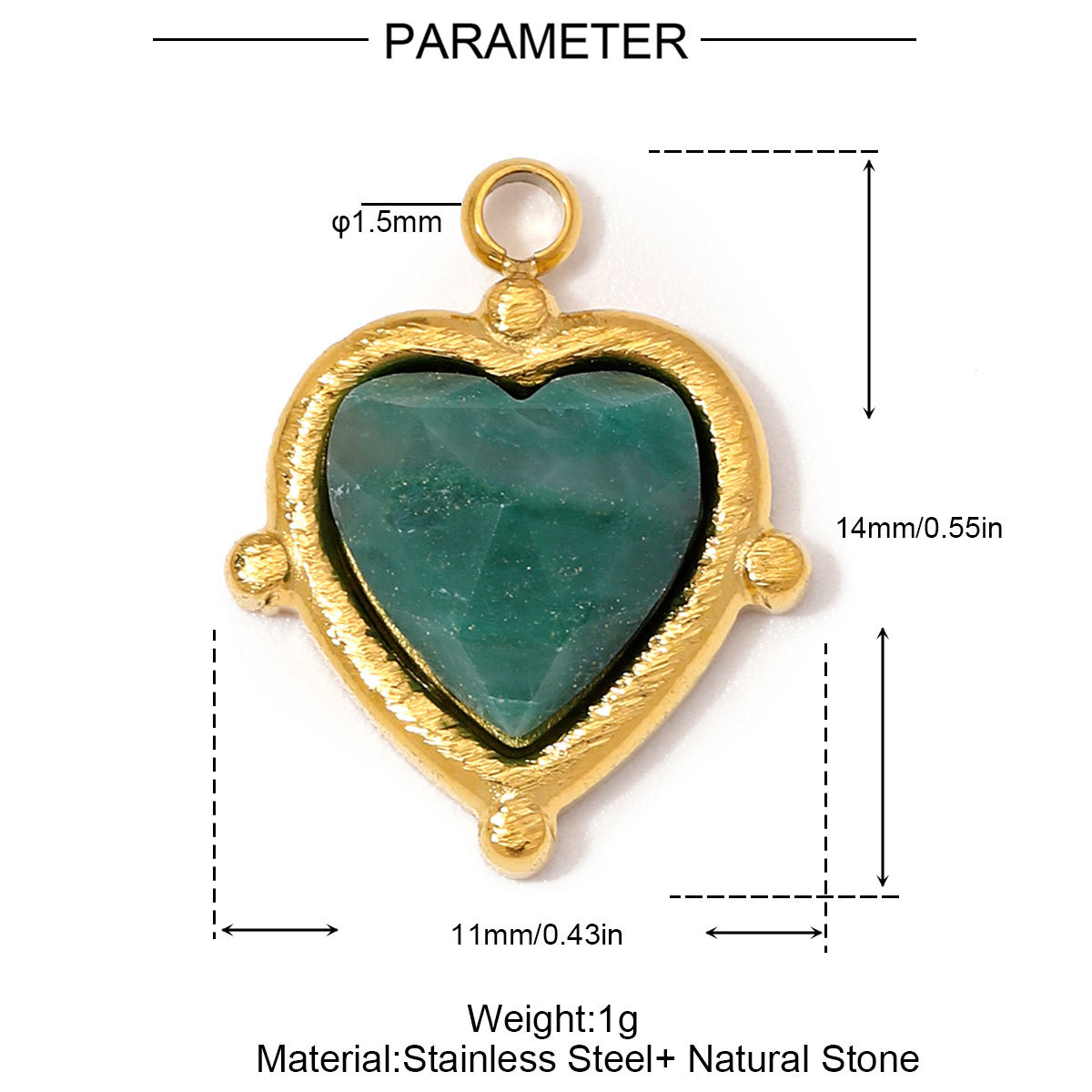 6pcs/Lot Stainless Steel Natural Stone Round DIY Charms Oval Heart African Jade Necklace Pendants Woman Rhodochrosite Jewelry