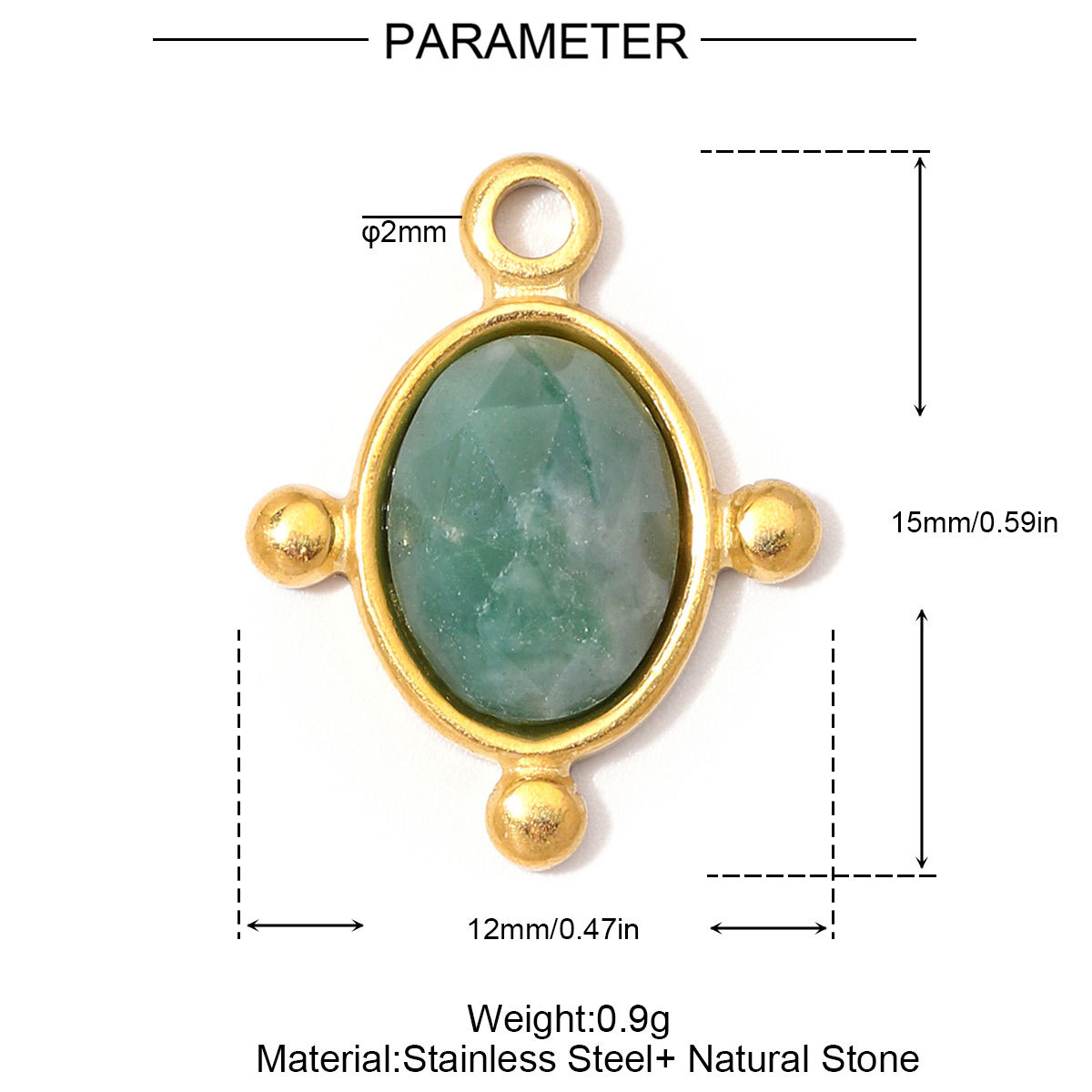 6pcs/Lot Stainless Steel Natural Stone Round DIY Charms Oval Heart African Jade Necklace Pendants Woman Rhodochrosite Jewelry
