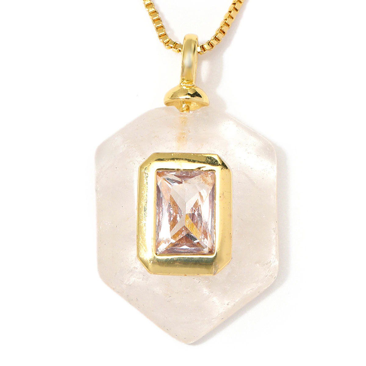 6pcs/Lot Natural Stone Copper White Jade Amethyst DIY Charms Zircon Square Diamond Shape Necklace Pendants Woman Jewelry