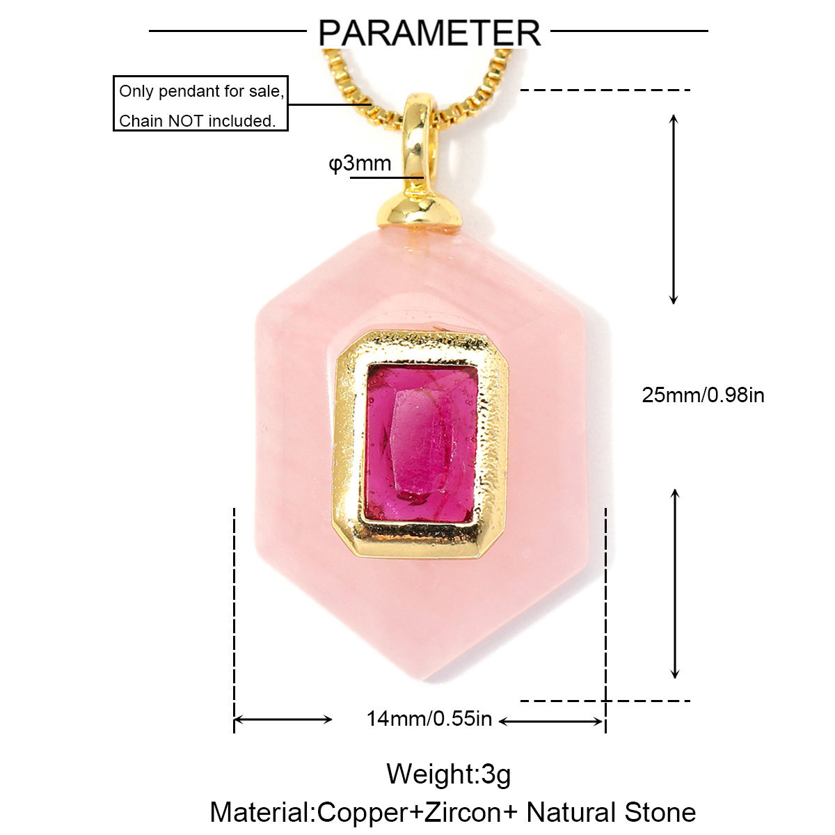 6pcs/Lot Natural Stone Copper White Jade Amethyst DIY Charms Zircon Square Diamond Shape Necklace Pendants Woman Jewelry