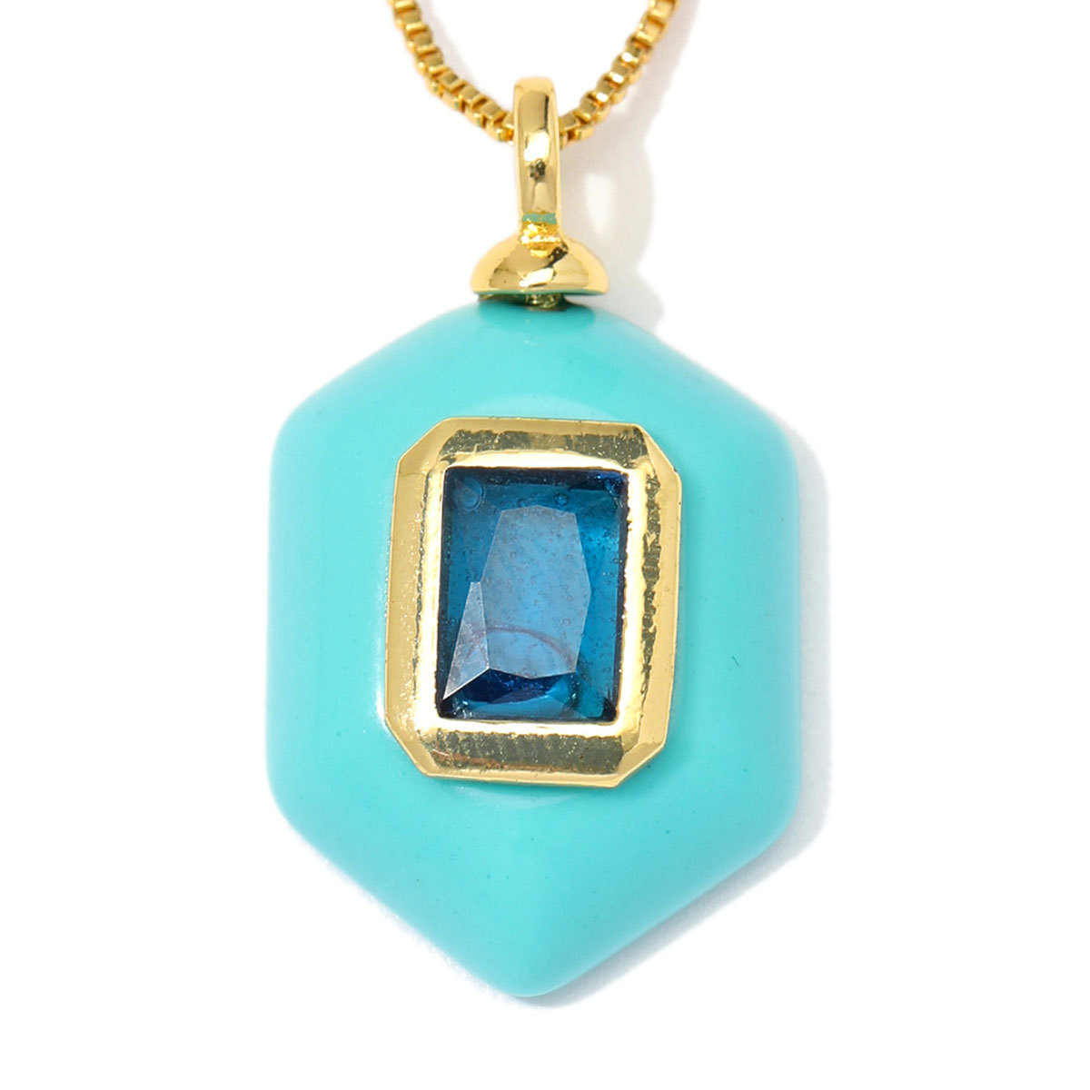 6pcs/Lot Natural Stone Copper White Jade Amethyst DIY Charms Zircon Square Diamond Shape Necklace Pendants Woman Jewelry