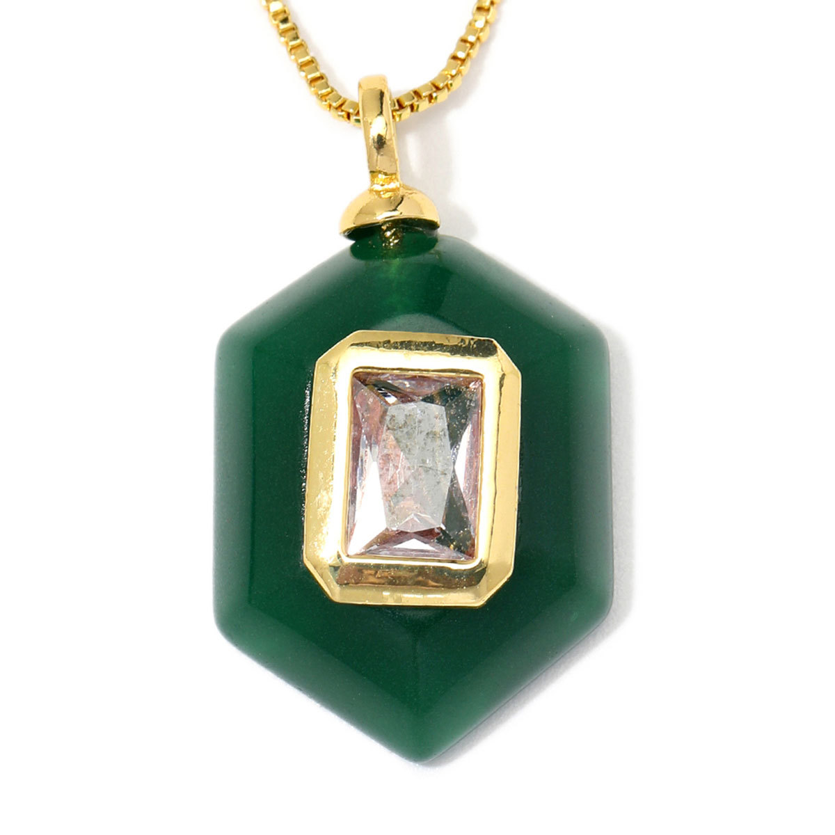 6pcs/Lot Natural Stone Copper White Jade Amethyst DIY Charms Zircon Square Diamond Shape Necklace Pendants Woman Jewelry