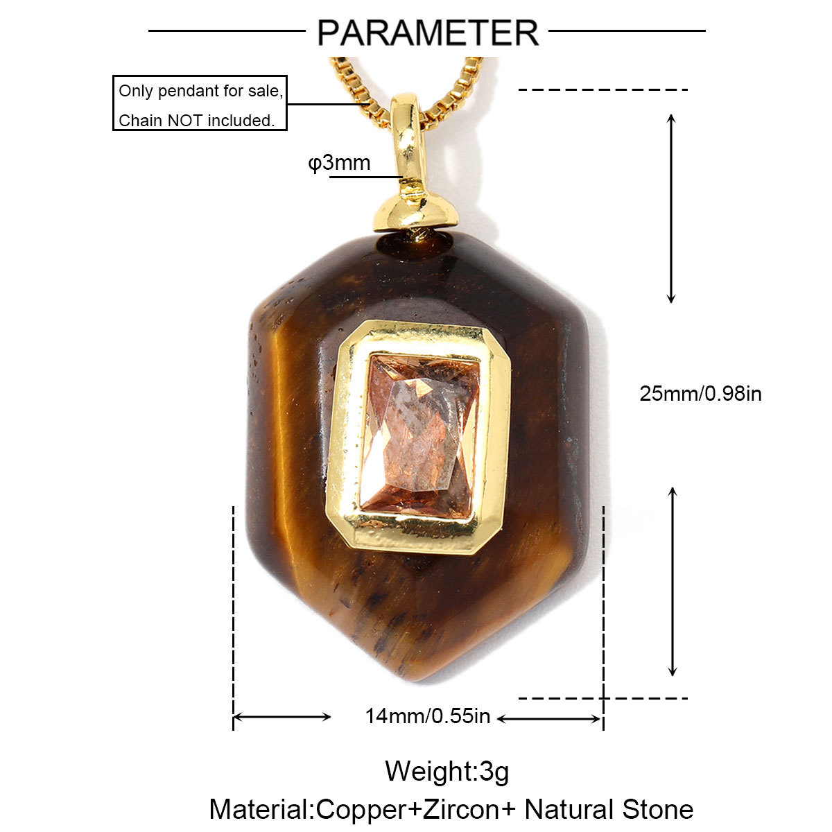 6pcs/Lot Natural Stone Copper White Jade Amethyst DIY Charms Zircon Square Diamond Shape Necklace Pendants Woman Jewelry