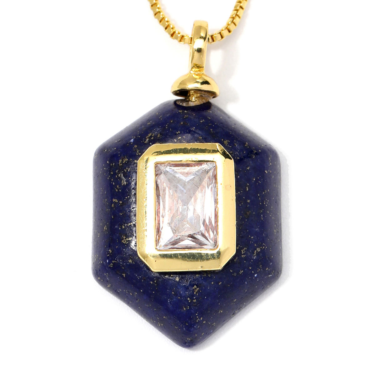 6pcs/Lot Natural Stone Copper White Jade Amethyst DIY Charms Zircon Square Diamond Shape Necklace Pendants Woman Jewelry