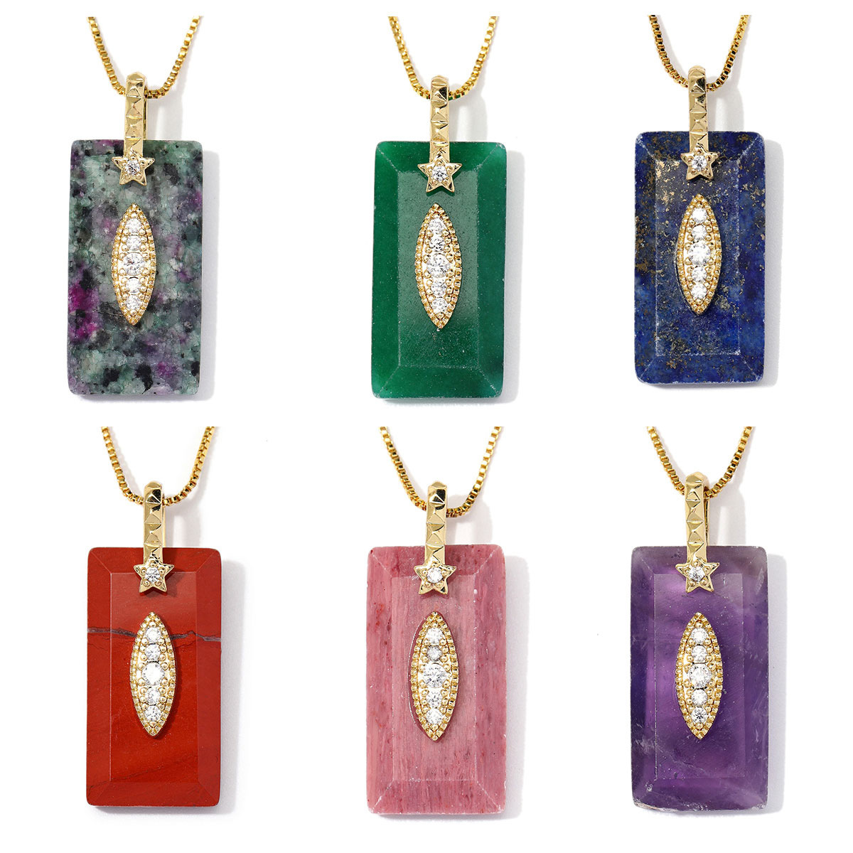 6pcs/Lot Fashion Copper Zircon Evil Eye Star DIY Charms Square Lapis Lazuli Necklace Pendants Woman Natural Stone Jewelry Wholesale
