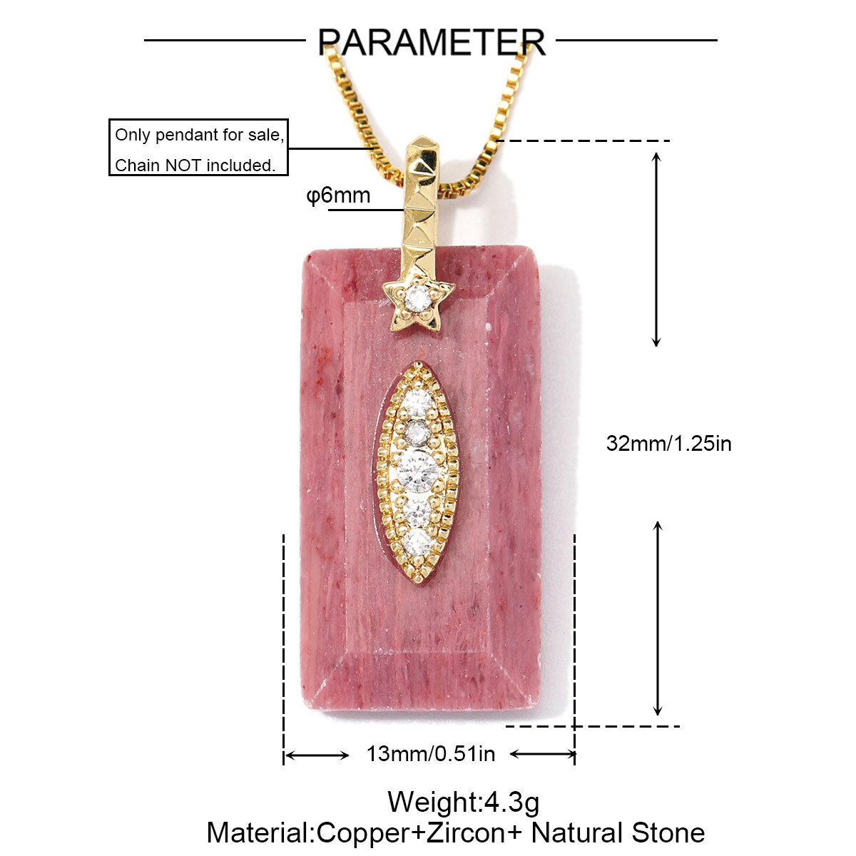 6pcs/Lot Fashion Copper Zircon Evil Eye Star DIY Charms Square Lapis Lazuli Necklace Pendants Woman Natural Stone Jewelry Wholesale