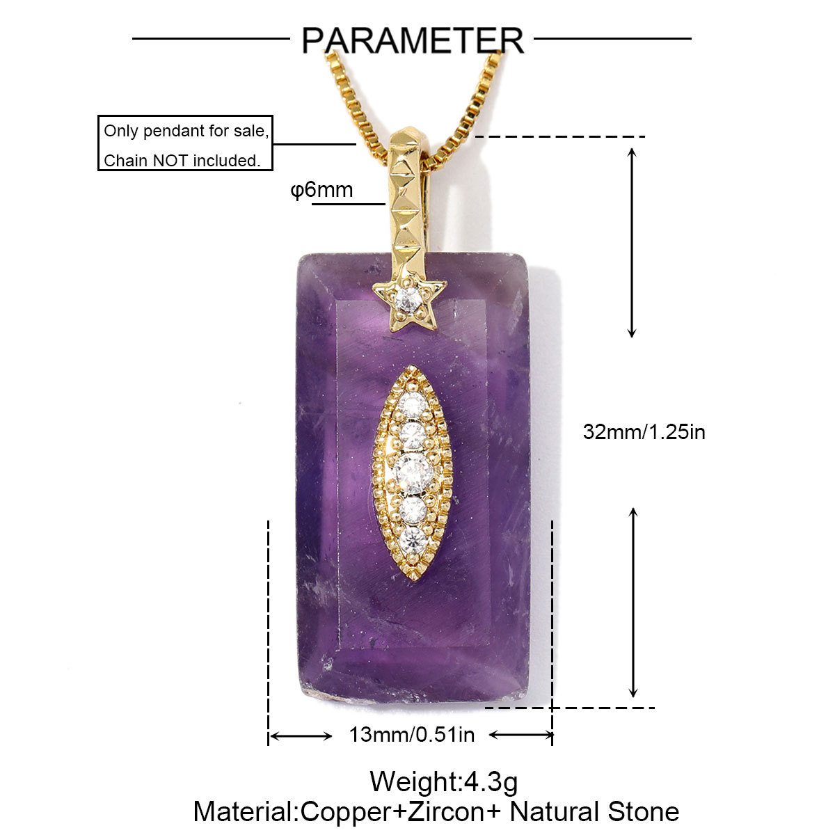 6pcs/Lot Fashion Copper Zircon Evil Eye Star DIY Charms Square Lapis Lazuli Necklace Pendants Woman Natural Stone Jewelry Wholesale