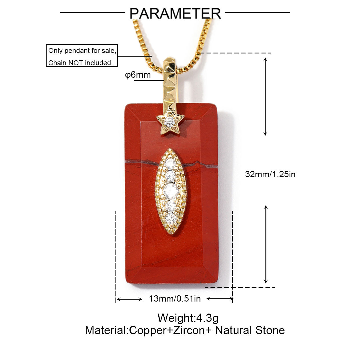 6pcs/Lot Fashion Copper Zircon Evil Eye Star DIY Charms Square Lapis Lazuli Necklace Pendants Woman Natural Stone Jewelry Wholesale