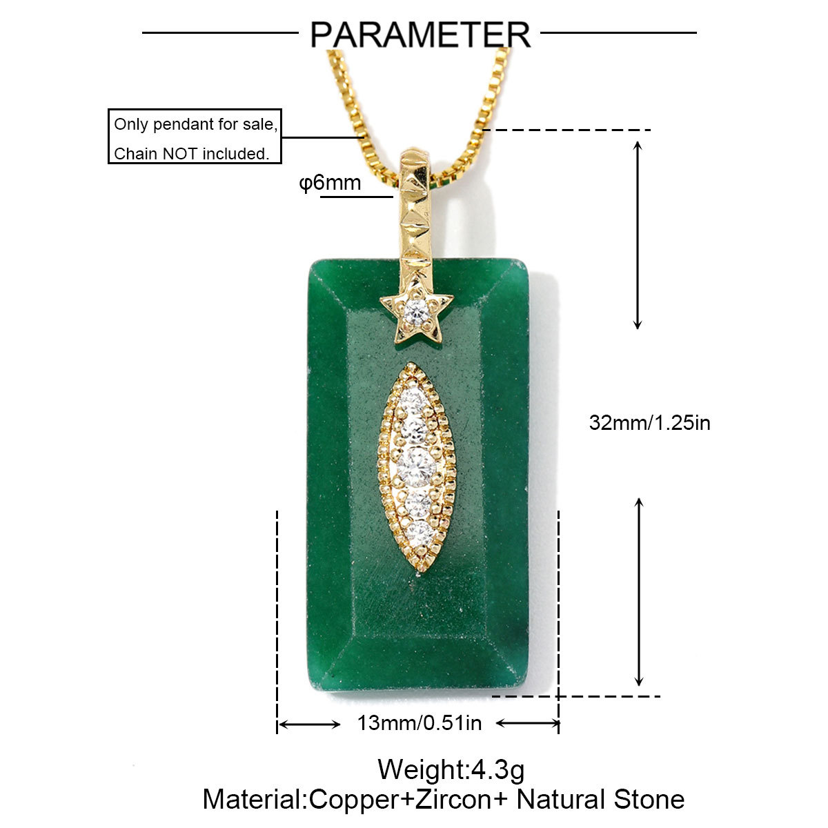 6pcs/Lot Fashion Copper Zircon Evil Eye Star DIY Charms Square Lapis Lazuli Necklace Pendants Woman Natural Stone Jewelry Wholesale