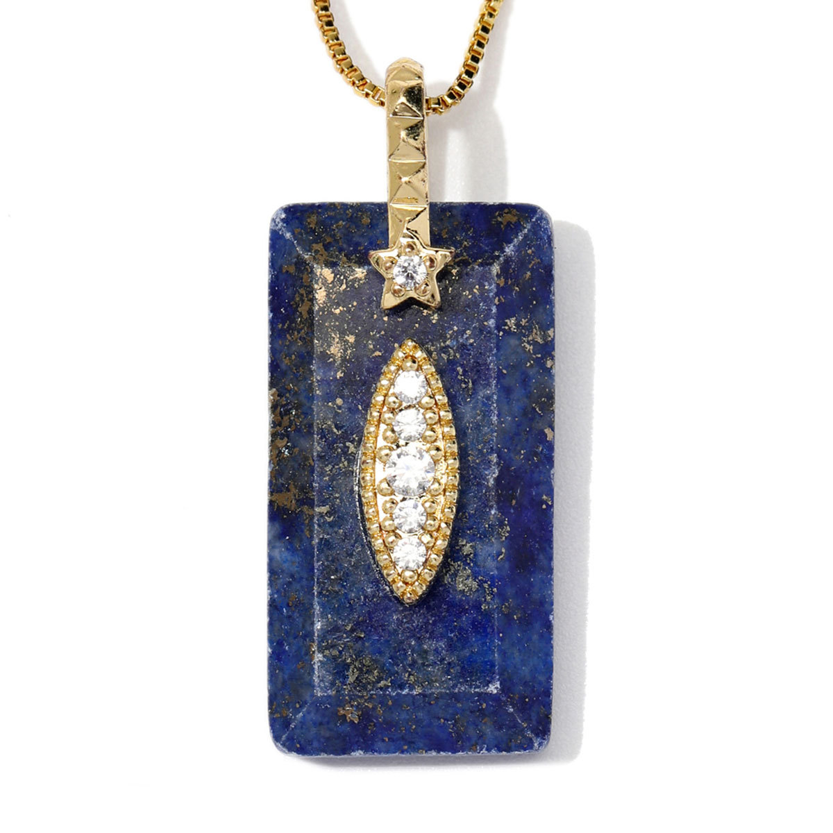 6pcs/Lot Fashion Copper Zircon Evil Eye Star DIY Charms Square Lapis Lazuli Necklace Pendants Woman Natural Stone Jewelry Wholesale