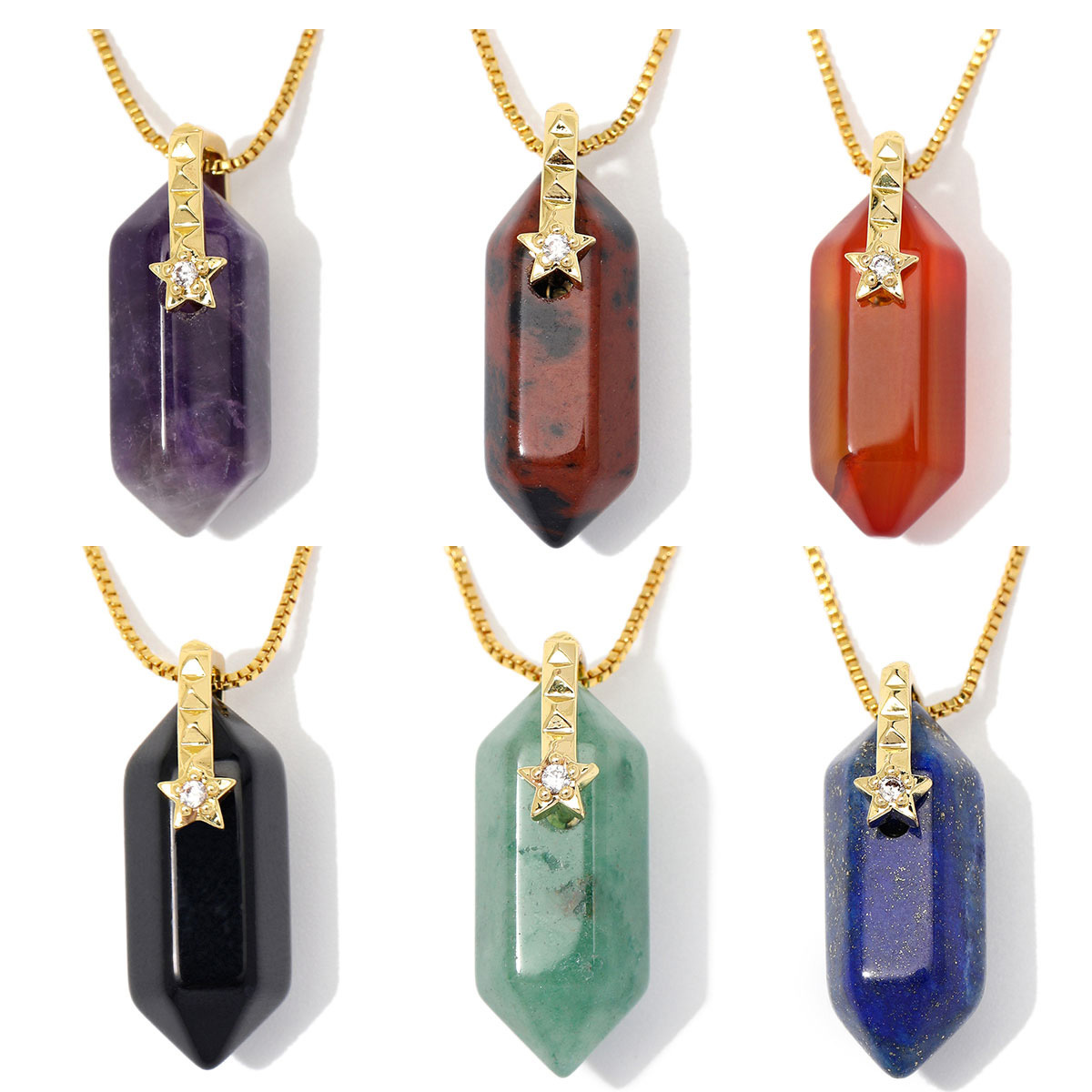 6pcs/Lot Natural Stone Copper Diamond Shape Black Agate DIY Charm Square Zircon Star Necklace Pendant Woman Jewelry Wholesale